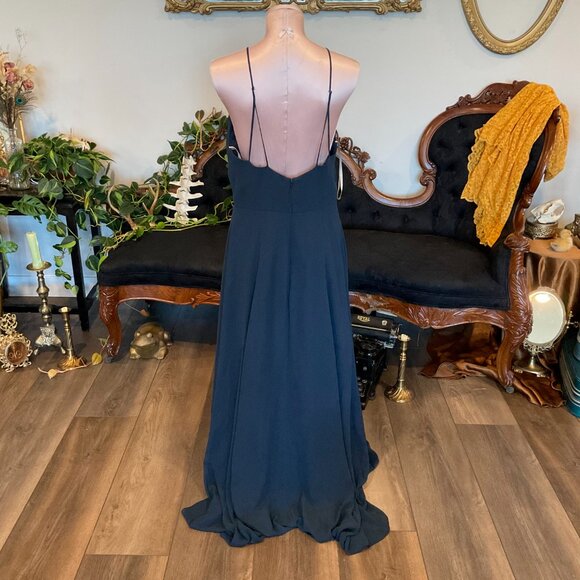 Jenny yoo Spaghetti Straps Chiffon Formal Dress Halter Neck Size 14 Blue - Picture 2 of 3